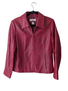 Preston & York Genuine Leather Red Moto Collared Zip Up Biker Jacket Size M